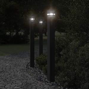 Zewnętrzne lampy stojące, z gniazdem, 3 szt., czarne, 110 cm