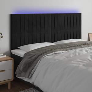 Zagłówek do łóżka z LED, czarny, 180x5x118/128 cm, aksamit