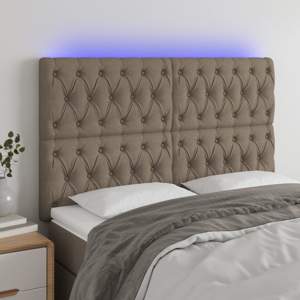 Zagłówek do łóżka z LED, taupe, 160x7x118/128 cm, tkanina