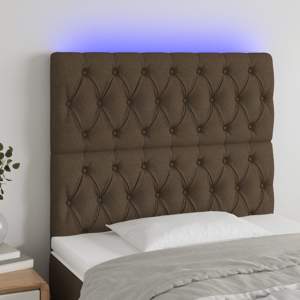 Zagłówek do łóżka z LED ciemnobrązowy 100x7x118/128 cm tkanina