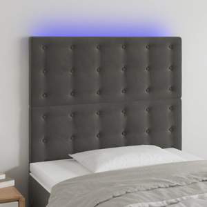 Zagłówek do łóżka z LED, ciemnoszary, 90x5x118/128 cm, aksamit