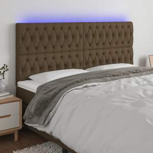 Zagłówek do łóżka z LED ciemnobrązowy 200x7x118/128 cm tkanina
