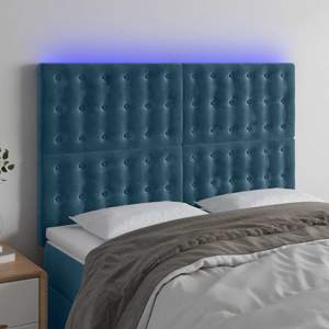 Zagłówek do łóżka z LED ciemnoniebieski, 144x5x118/128 cm