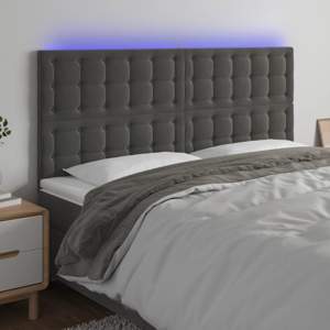 Zagłówek do łóżka z LED, ciemnoszary, 180x5x118/128 cm, aksamit