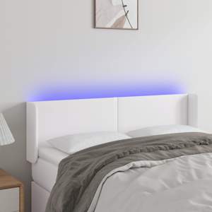 Zagłówek do łóżka z LED, biały, 147x16x78/88 cm, sztuczna skóra