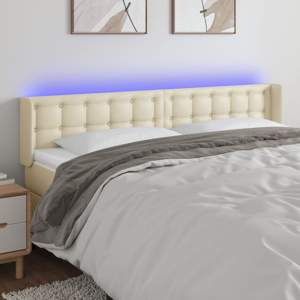 Zagłówek do łóżka z LED, kremowy 163x16x78/88 cm sztuczna skóra