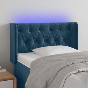 Zagłówek do łóżka z LED, ciemnoniebieski 83x16x78/88cm, aksamit