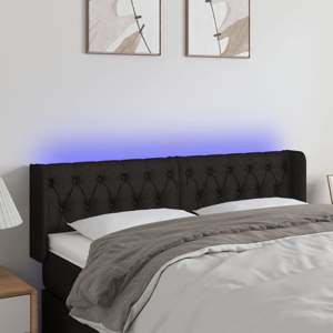 Zagłówek do łóżka z LED, czarny, 163x16x78/88 cm, tkanina