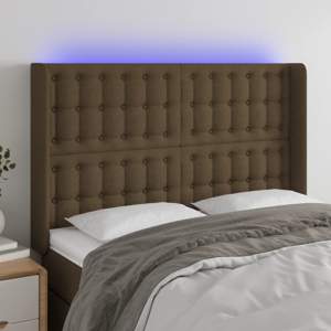 Zagłówek do łóżka z LED ciemnobrązowy 147x16x118/128 cm tkanina