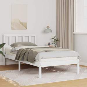 Ramka łóżka Z zagłówkiem Biały 75 x 190 cm Lite drewno sosnowe