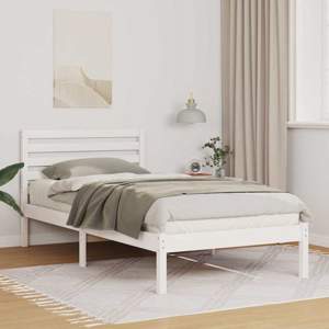 Ramka łóżka Z zagłówkiem Biały 75 x 190 cm Lite drewno sosnowe