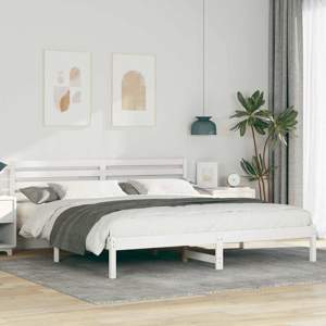 Ramka łóżka Z zagłówkiem Biały 180 x 200 cm Lite drewno sosnowe