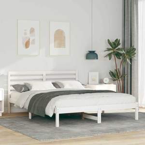 Ramka łóżka Z zagłówkiem Biały 160 x 200 cm Lite drewno sosnowe