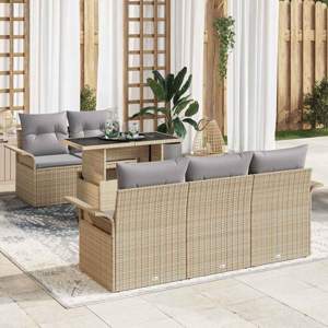 Zestaw Sof na Ogród 6 szt. Beżowy [Syntetyczny]: Rattan poli