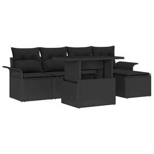 Zestaw Sof na Ogród 6 szt. Czarny [Syntetyczny]: Rattan poli