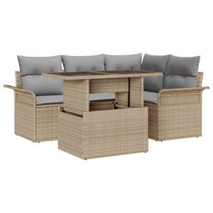 Zestaw Sof na Ogród 5 szt. Beżowy [Syntetyczny]: Rattan poli