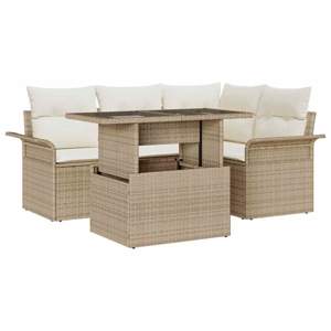 Zestaw Sof na Ogród 5 szt. Beżowy [Syntetyczny]: Rattan poli
