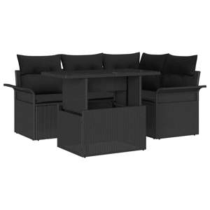 Zestaw Sof na Ogród 5 szt. Czarny [Syntetyczny]: Rattan poli