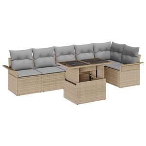 Zestaw Sof na Ogród 7 szt. Beżowy [Syntetyczny]: Rattan poli