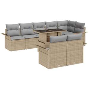 Zestaw Sof na Ogród 9 szt. Beżowy [Syntetyczny]: Rattan poli