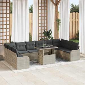 Zestaw Sof na Ogród 11 szt. 10-Liczba miejsc Jasnoszary