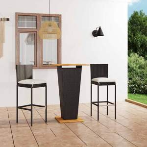 3-cz. zestaw barowy do ogrodu, z poduszkami, rattan PE, czarny