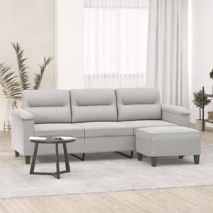 3-os. sofa z podnóżkiem, jasnoszara, 180 cm, obita mikrofibrą