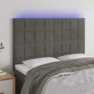 Zagłówek do łóżka z LED, ciemnoszary, 144x5x118/128 cm, aksamit