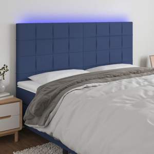 Zagłówek do łóżka z LED, niebieski, 200x5x118/128 cm, tkanina