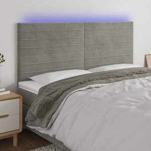Zagłówek do łóżka z LED, jasnoszary, 200x5x118/128 cm, aksamit