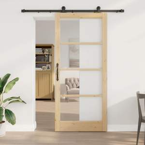 Drzwi przesuwne ORKDAL 93 x 211 cm Lite drewno sosnowe i szkło