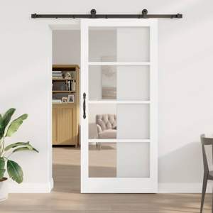 Drzwi przesuwne ORKDAL 93 x 211 cm Lite drewno sosnowe i szkło