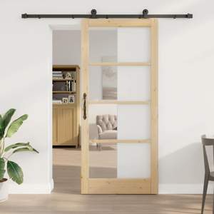Drzwi przesuwne ORKDAL 93 x 211 cm Lite drewno sosnowe i szkło
