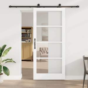 Drzwi przesuwne ORKDAL 93 x 211 cm Lite drewno sosnowe i szkło