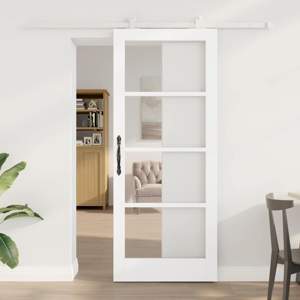 Drzwi przesuwne ORKDAL 83 x 202 cm Lite drewno sosnowe i szkło