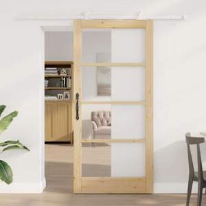 Drzwi przesuwne ORKDAL 93 x 202 cm Lite drewno sosnowe i szkło