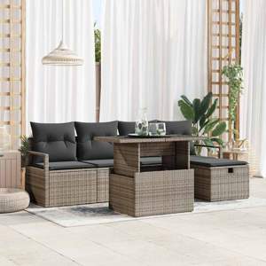Zestaw Sof na Ogród 6 szt. Szary polirattan