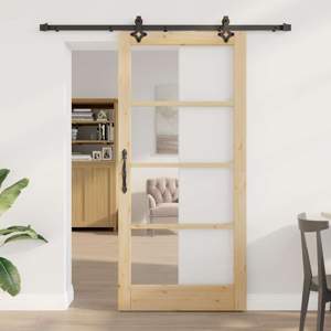 Drzwi przesuwne ORKDAL 93 x 202 cm Lite drewno sosnowe i szkło