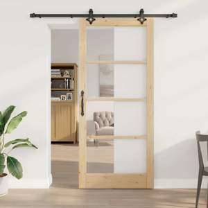 Drzwi przesuwne ORKDAL 93 x 211 cm Lite drewno sosnowe i szkło