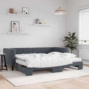 Sofa rozsuwana z materacami, ciemnoszara, 90x190 cm, aksamit