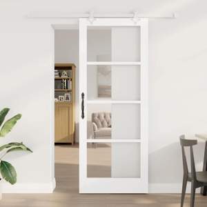Drzwi przesuwne 83 x 211 cm Lite drewno sosnowe i szkło Biały