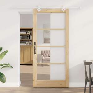 Drzwi przesuwne 93 x 202 cm Lite drewno sosnowe i szkło