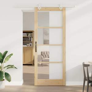 Drzwi przesuwne 93 x 232 cm Lite drewno sosnowe i szkło