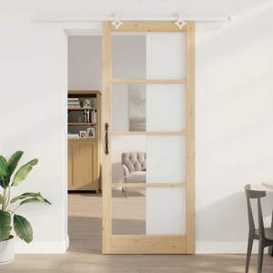 Drzwi przesuwne 93 x 232 cm Lite drewno sosnowe i szkło