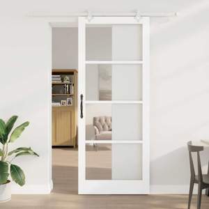 Drzwi przesuwne 93 x 232 cm Lite drewno sosnowe i szkło Biały