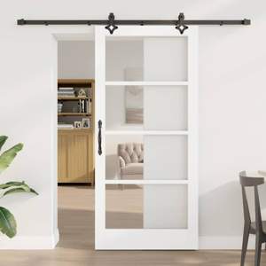 Drzwi przesuwne Biały 93 x 202 cm Lite drewno sosnowe i szkło