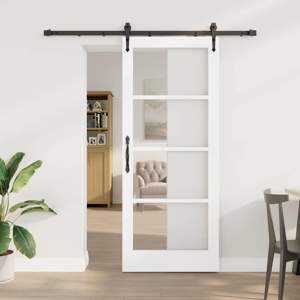 Drzwi przesuwne 83 x 202 cm Lite drewno sosnowe i szkło Biały