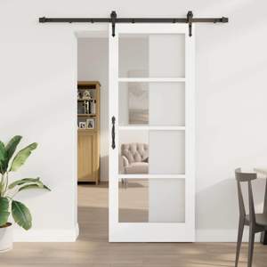 Drzwi przesuwne 83 x 211 cm Lite drewno sosnowe i szkło Biały