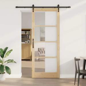 Drzwi przesuwne 93 x 232 cm Lite drewno sosnowe i szkło