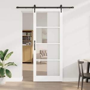 Drzwi przesuwne 93 x 232 cm Lite drewno sosnowe i szkło Biały